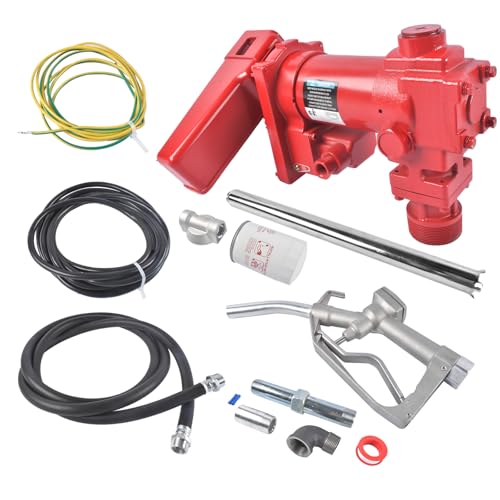 High Flow Fuel Transfer Pump, 12V DC 20GPM Gas Diesel Transfer Pump with 12ft Hose and Manual Nozzle for Vehicle Farm Industrial Use