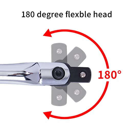 18Inch 1/2 3/8 Breaker Bar 180 Degree Rotatable 1/2 Drive with 1/2 to 3/8 Adapter, Heavy Duty Steel Construction for Breaking Rusted, Stubborn, Stuck Nuts and Bolts