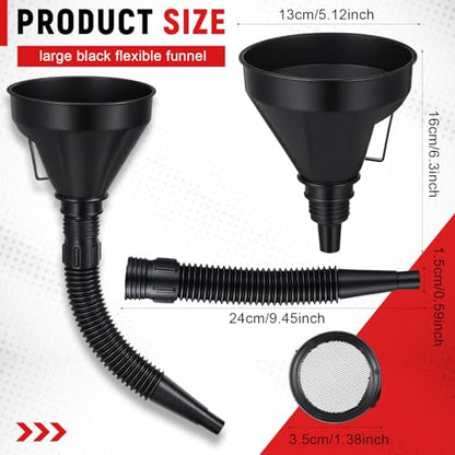 Chumia 6 Pcs Automotive Oil Funnel Set, Flexible Wide Mouth Fuel Funnels with with Flexible Neck, Detachable Spout and Adjustable Oil Filter Wrench, Automotive Funnel Kit for Gasoline, Coolant, Water