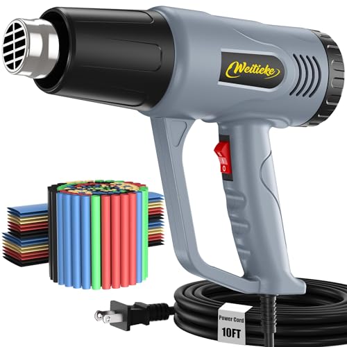 Heat Gun, 2 Temperature Settings 572℉&1112℉, 900W-1300W Hot Air Gun with Overload Protection, 10FT Extra Long Cord, Handheld Heat Gun with Heat Shrink Tubing Kit for Packaging Shrinking, DIY Crafts