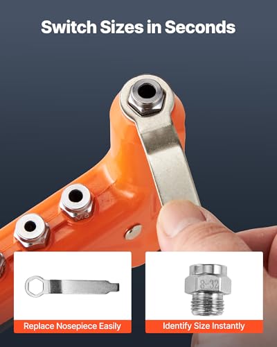 VEVOR Rivet Nut Tool Kit, 9-Inch One-Handed Rivnut Tool Kit, with 8 Mandrels, a Step Drill Bit and 80 Nuts, Metric and SAE Size M3, M4, M5, M6, 6-32, 8-32, 10-24, 1/4-20 UNC, with a Carrying Case - size: 9", style: RIVET NUT TOOL
