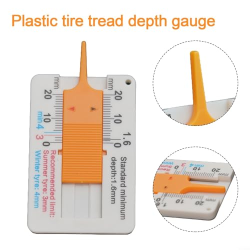 Plastic Tire Tread Depth Gauge 0-20mm, Pocket Size Vernier Caliper Ruler for Car Truck Summer Winter Tyre Wear Check, Lightweight Tool