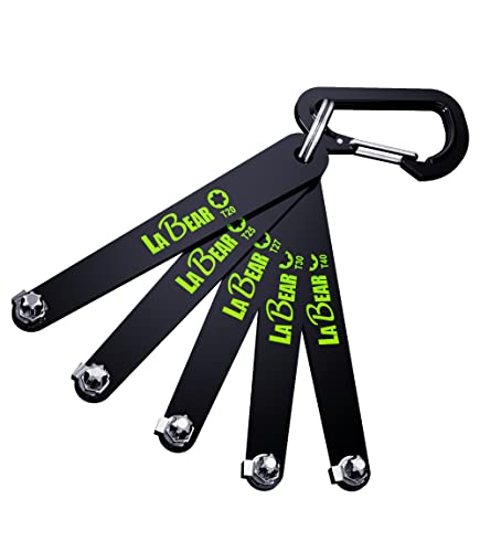 LABEAR 5-Piece EDC Low Profile Offset Torx Screwdriver Set, T20-T40 | S2 steel Torx bit sections, 90° offset access, carabiner carry, compact EDC storage, low-clearance repair, T20-T40 sizes - size: TORX