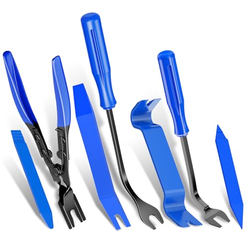 Aleric 7 Pieces Car Trim Removal Tool Kit with Plastic Pry Tool and Auto Fastener Clip Pilers, Car Trim Removal Tools for Body Upholstery Door Panel Detachment, Dashboard, Auto Fasteners Remover Tool