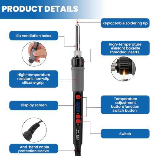 80W Soldering Iron Kit Iron Heat Set | Digital Adjustable Temperature Soldering Iron 356-932°F (180-500°C) for 3D Printing Projects,Electric Repairing, DIY