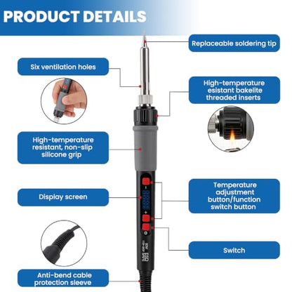 80W Soldering Iron Kit Iron Heat Set | Digital Adjustable Temperature Soldering Iron 356-932°F (180-500°C) for 3D Printing Projects,Electric Repairing, DIY