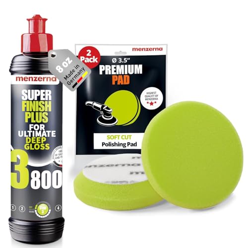 menzerna High Gloss Swirl Remover Kit I Car polishing Set with Menzerna Super Finish 3800 (8oz) and 3.5 Inch Polishing Pad I Brillant Gloss Kit for All Types of Vehicles - color: 8oz. + Pad