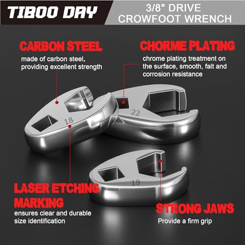 3/8" Drive Crow Foot Wrench 15mm Metric Crowfoot Flare Nut Wrench | CR-V Steel, Open End Crows Foot Wrench Ideal for Tight Spaces Mechanics Automotive Repair Work - size: 15mm
