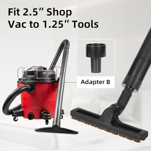 Horsehair Floor Brush for Shop Vac 2-1/2" 1-1/4" Wet Dry Vacuum Hoses, 12" Floorhead Vacuum Attachment with Horse Hair Bristles, 360-Degree Rotation, Black