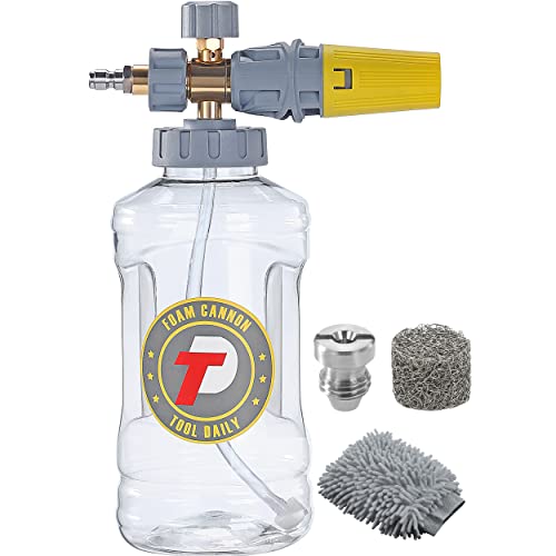 Tool Daily Foam Cannon for Pressure Washer, Adjustable Foam Blaster, 1.5 L | Clear Snow Foam Lance with M22 and 1/4 Inch Quick Connect, Wide Mouth, Additional Orifice Nozzle 1.1mm, 3600 PSI - color: Yellow