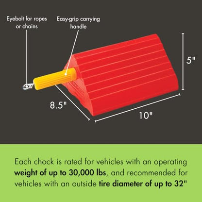 Checkers Roped Pair of Large Wheel Chocks for 27-32" Tires, Heavy Duty Wheel Chock for Semi Trucks, Utility, Tractor Trailer, 30k lb Load Capacity, Made in The USA, Polyurethane, UC1400-4.5-P - size: 30k lb Load Capacity, style: Roped Pair