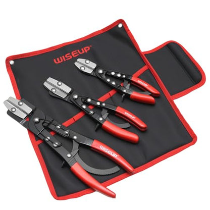WISEUP 3PCS Hose Pinch Off Pliers- 8in, 10in, 12in Ratchet Hose Pliers for Automotive Radiator, Radiator, Fuel & Coolant Lines with Storage Bag