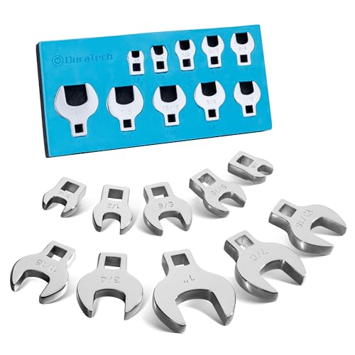 DURATECH 10-Piece 3/8" Drive Crowfoot Wrench Set, SAE, 3/8"-1" | Open End Wrench Set, for Brake & Fuel Line Fittings in Tight Space, CR-V Steel, with EVA Foam Tool Organizer - size: SAE, style: Regular