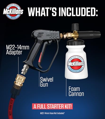 McKillans Pressure Washer Gun with Swivel & Foam Cannon Wide Mouth & M22-14mm Adapter - Adjustable Thick Foam - Power Washer Gun - 3/8" Male Plug & 1/4” Quick Connector Coupler - color: Swivel Gun & Foam Cannon