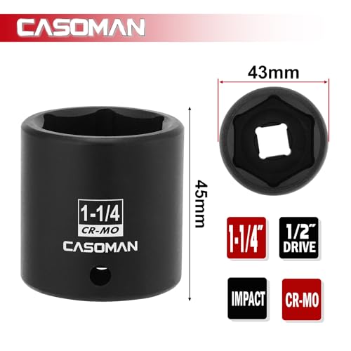 CASOMAN 1/2" Drive x 1-1/4" Impact Socket, 6-Point, SAE, CR-MO - size: 1-1/4 in. (Shallow), style: 6-Point Socket
