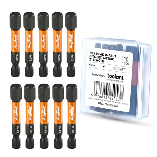 toolant 8mm Impact Hex Bits Set 10pcs, 1/4” Hex-Shank Allen Wrench Drill Bit Set, S2 Steel, CNC Machined Tips with Magnetism, 2” Long with Storage Box - size: 8mm(10pcs)