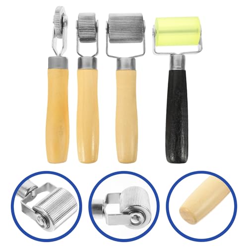 Car Tire Repair Rollers with Wood and Iron Material 4pcs Sound Deadener Roller Tools for Smooth Rolling Action, Lightweight Design for Auto Noise Reduction and Patch Adhesion