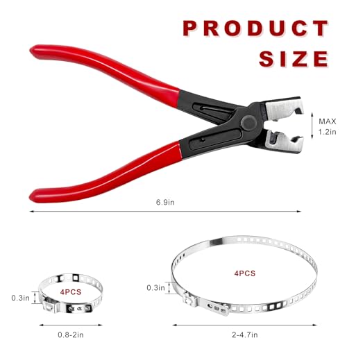 9 PCS Hose Clamp Pliers with CV Boot Clamps, Heavy-Duty Car Repair Clamp Pliers with Stainless Steel Crimp Bands, Adjustable Drive Shaft CV Boot Crimp Plier Automotive Repair Tools