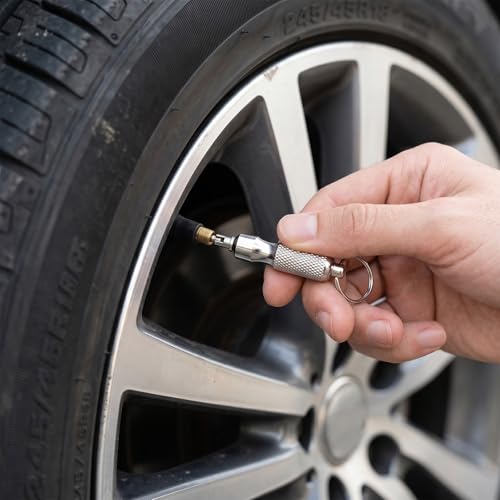 2Pcs Valve Stem Removal Tool, Stainless Steel Motorcycle Keychain, Valve Stem Puller Remover Core Tire Valves Stem Tool Portable Repair Accessories for Car Bicycle Motorcycle Repair Install