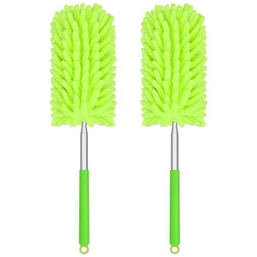 Mini Duster for Cleaning, 360° Bendable Hand Dusters with Extension Pole, Washable Small Duster for Car Interior, Office, Furniture - color: 2 Pack Green