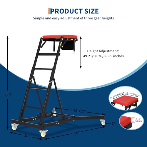 Adjustable Automotive Creeper - Heavy Duty 400LB Capacity Mechanic's Creeper with Locking Wheels & Tool Pouch (49"-69" Length) for Truck, SUV & Garage Vehicle Maintenance - color: Black
