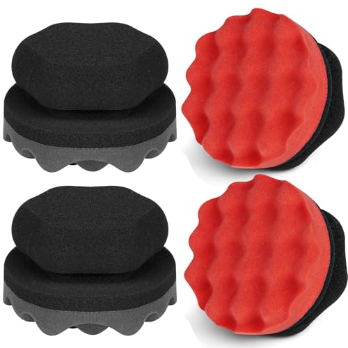 4 Pack Large Tire Shine Applicator Pad, Tire Hex Grip Applicator, Tire Shine Car Detailing Foam Sponge Tool, Reusable Car Cleaning Supplies After Car Wash Tire Cleaner for Applying Tire Shine - color: 4 Pack Black and Red