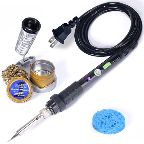 YIHUA 947-III Soldering Iron Kit with Temperature Stabilization, On-off Switch, 60W Portable Soldering Iron Kit with Holder, Tip Cleaner, Cleaning Sponge, 110V US Plug - style: Basic Style - Analog Irontal Iron Kit