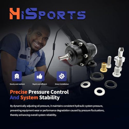 HiSport FPR-008 Fuel Pressure Regulator with Kit - Black High Volume Adjustable Compatible with Honda Acura B-Series Engines EG DC EK B16A B18C - size: HSFPRB18C