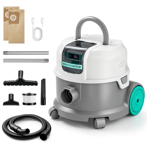 HAUSHOF 2.5 Gallon Cordless Wet Dry Vacuum Cleaner, Ultra Quiet Brushless Motor, 18KPa Powerful Suction, 24V 4.0Ah Battery, Portable Vacuum for Home, Car, Garage & Workshop