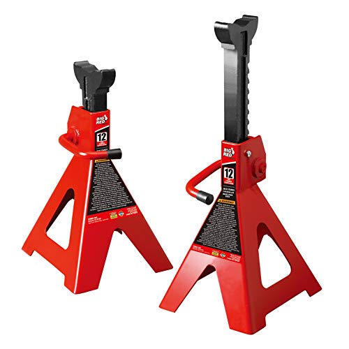 BIG RED T41202 Torin Steel Jack Stands: 12 Ton (24,000 lb) Capacity, Red, 1 Pair - size: 12 Ton, style: 1 Pair