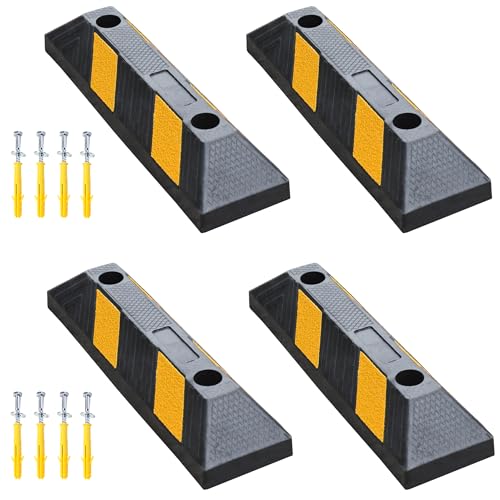 OrangeStar 4 Pack 21" Rubber Parking Curbs | Heavy Duty Garage Floor Wheel Stopper w/Yellow Reflective Stripe for Car, Truck, Trailer, - size: 21in (4-Pack)