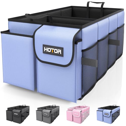 HOTOR Trunk Organizer - Foldable Car Organizer for SUVs & Sedans Storage | Sturdy Car Organization for Men & Women, Car Accessories, Tools, Sundries, Blue, 2 Compartments, 21.3" x 12.6" x 10.6" - color: Blue, size: Medium (2 Compartments)