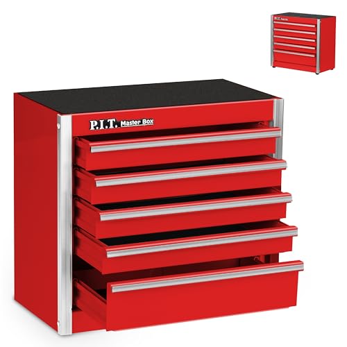 P.I.T. Mini Tool Box 8.6"W X 4.6"D, Portable 5-Drawer Micro Steel Stackable Toolbox with Liner, Red Cute Tool Case for Small Tools Parts Storage, Home DIY - color: Red, size: 5-Drawer