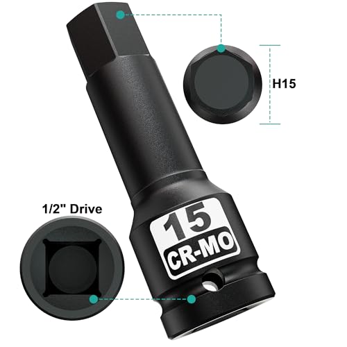 1/2" Drive 15 mm Hex Impact Bit Socket, H15 Allen Bit Socket, Metric, Cr-Mo Steel, Automotive Repair Industrial Maintenance and DIY Enthusiasts Alike - size: 1/2" H15 Deep