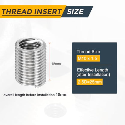 HARFINGTON 20pcs Wire Thread Repair Inserts M10 x 1.5 x 2.5D (25mm) Metric 304H Stainless Steel Helical Coiled Wire Screw Threaded Sleeve Sheath for Automotive Repairs - size: M10 x 1.5 x 2.5D