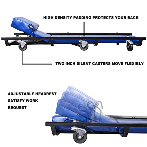 Big RED 40" Padded Rolling Garage/Shop Creeper with Adjustable Headrest and 6 Casters,Mechanic Cart, Blue TR6452 Torin - color: Blue
