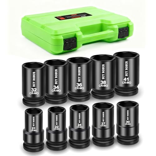 10PCS 1 In Drive Deep Impact Socket Set, Metric, CR-MO, 21,22,24,27,30,32,34,36,38,41mm, Deep Spindle Axle Nut Impact Socket Set - size: 10-Piece 1" Metric (21mm - 41mm) Impact Socket Set