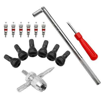 15PCS Car Tire Valve Stem Tool Remover Installation Set, Vehicle Valve Puller Installer with TR412 Stem Cores, Single Head 4-Way Automotive Tire Valve Core Tool Kit, Universal Fit - size: 15PCS