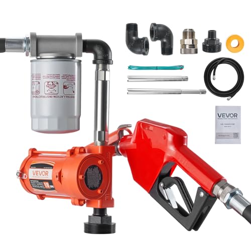 VEVOR Fuel Transfer Pump, 12V DC 10 GPM, Portable Diesel Transfer Pump Kit, with Auto Shut-Off Nozzle, Discharge Hose, Overheat Protection, Power Cable, Explosion-Proof, for Gasoline Diesel Kerosene - size: 12V 10GPM with Filter