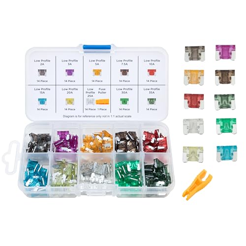NEIKO 50506A Low Profile Mini Car Fuses Assortment Set, 140pc, Fast Acting, Auto Fuses Kit, Micro Sizes, 2A, 3A, 5A, 7.5A, 10A, 15A, 20A, 25A, 30A, & 35 Amp, Marine Boat, RV, Car Fuse Kit, Fuse Puller - style: Low Profile Mini Car Fuse Set