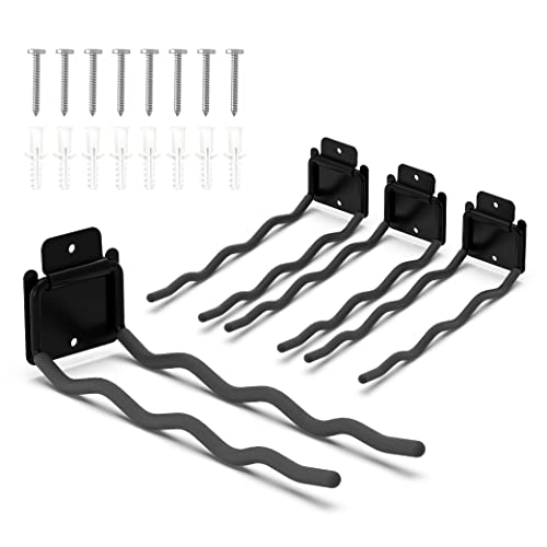 HUHOLE 4 Pack 12 Inch Wave Garage Hooks Wall Mount Hangers | Utility Organizer with 60 lb Capacity for Ladders, Shovels, Chairs, Garden Tools, Wheelbarrows, Hoses and Ropes