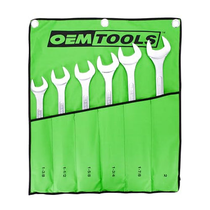 OEMTOOLS 22113 SAE Jumbo Angle Head Wrench Set, Large Fastener Access for Heavy-Duty Maintenance, 6 Piece 1-3/8" to 2" Wrenches, Chrome Finish, Carbon Steel, Wrench Roll Included - style: 6 Pc SAE Angle Head