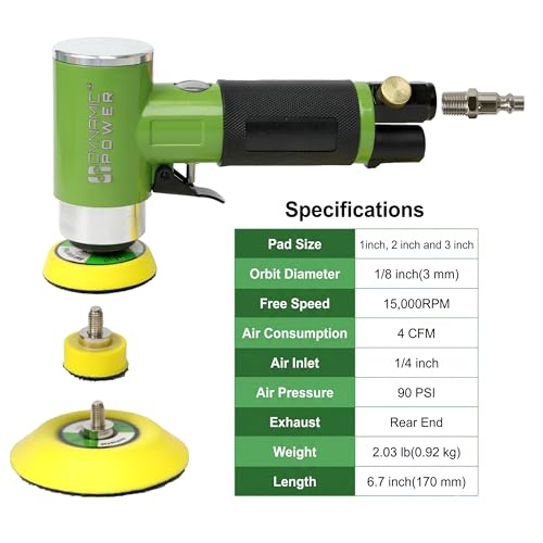 Mini Air Sander Kit, 1" 2" 3" Dual Action Pneumatic Orbital Sander Polisher with 15000 RPM High Speed, Buffing Polishing Pads & Sanding Papers Set for Auto Car Body Work, Detail Sanding