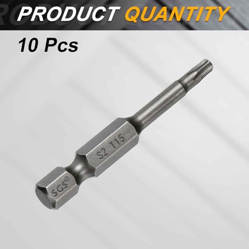 HARFINGTON 10pcs T15 Torx Head Screwdriver Bit 1/4" Hex Shank 2" (50mm) Long Magnetic No Hole Tip Tamper Proof 6 Point Star Screw Driver Drill Bits S2 Steel Industrial Power Screwdrivers - size: T15 x 2"