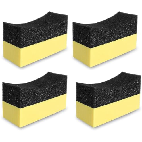 Uenhoy 4 Pcs Tire Dressing Applicator Pads Contour Shine Sponge Car Detail | Sponge & PE Build, Crescent Grip Top, Rectangle Foam Base, Strong Absorption, For Tire Shine Wax Glass Household Cleaning