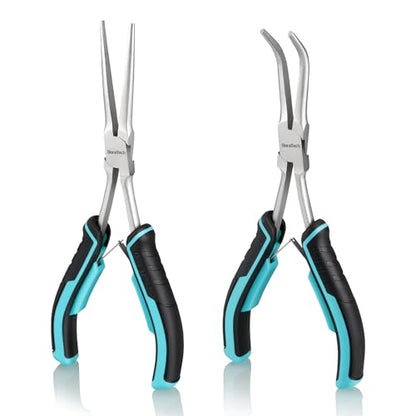 DURATECH 2PCS 7" Long Reach Needle Nose Pliers Set, Long Nose Pliers & Bent Nose Pliers, Small Needle Nose Pliers for Jewelry Making, Wire Wrapping, Wire Bending and Object Gripping on Narrow Space - style: 2PCS