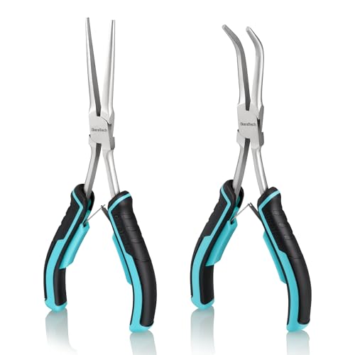 DURATECH 2PCS 7" Long Reach Needle Nose Pliers Set | Long & Bent Nose Pliers, Small Needle Nose Pliers, For Jewelry Making, Wire Wrapping & Bending, Object Gripping, NARROW Space - style: 2PCS