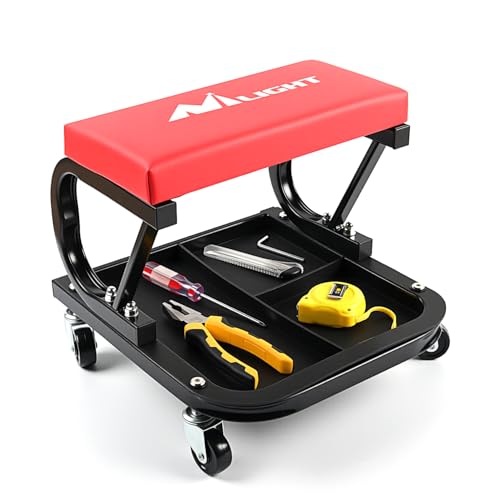 Nilight Rolling Mechanic Seat, 250 LBS Capacity Padded Mechanic Stool with Tool Tray Storage, Auto Repair, Red - color: Black Red 250lbs