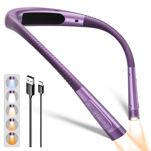 Glocusent Upgraded Neck Light,100Hrs Slimmer Reading Light for Books in Bed | 5 Color & 5 Brightness Book Light,Rechargeable Reading light Perfect for Crocheting,Knitting Repairing,Book Lovers,Christmas - color: Purple