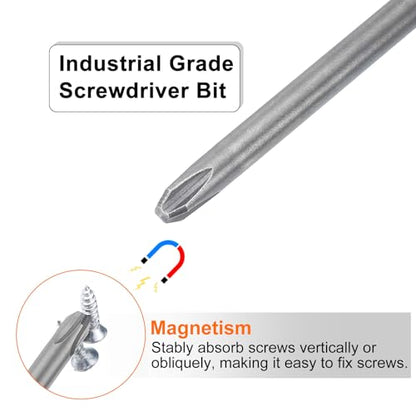 HARFINGTON 2pcs #2 Phillips Screwdriver Bit PH2 1/4" Hex Shank 8" (200mm) Long Magnetic S2 Steel Industrial Grade Screw Driver Bit Cross Head Electric Drill Bits 0.157" (4mm) Rod - size: PH2 x 200mm x 4mm